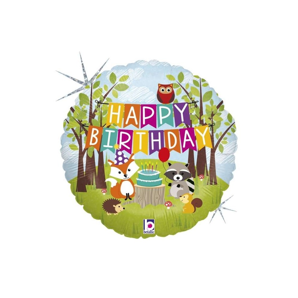 Mylar 18'' Animali del Bosco Happy Birthday