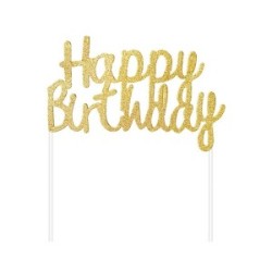 Cake Topper Oro Glitter Happy Birthday