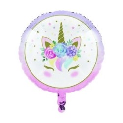 Palloncino Mylar Rotondo Unicorno con Coroncina di Fiori – 18'' (45 cm) | Graziano Sas