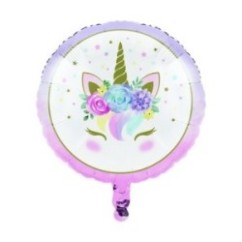 Palloncino Mylar Rotondo Unicorno con Coroncina di Fiori – 18'' (45 cm) | Graziano Sas