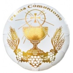 Palloncino Prima Comunione Mylar Bianco Oro 45 cm Graziano