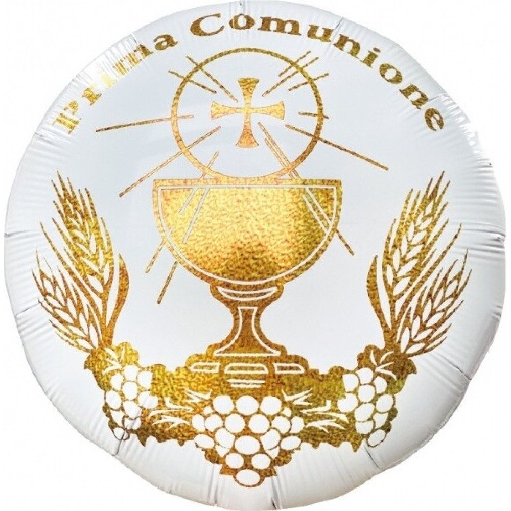 Palloncino Prima Comunione Mylar Bianco Oro 45 cm Graziano