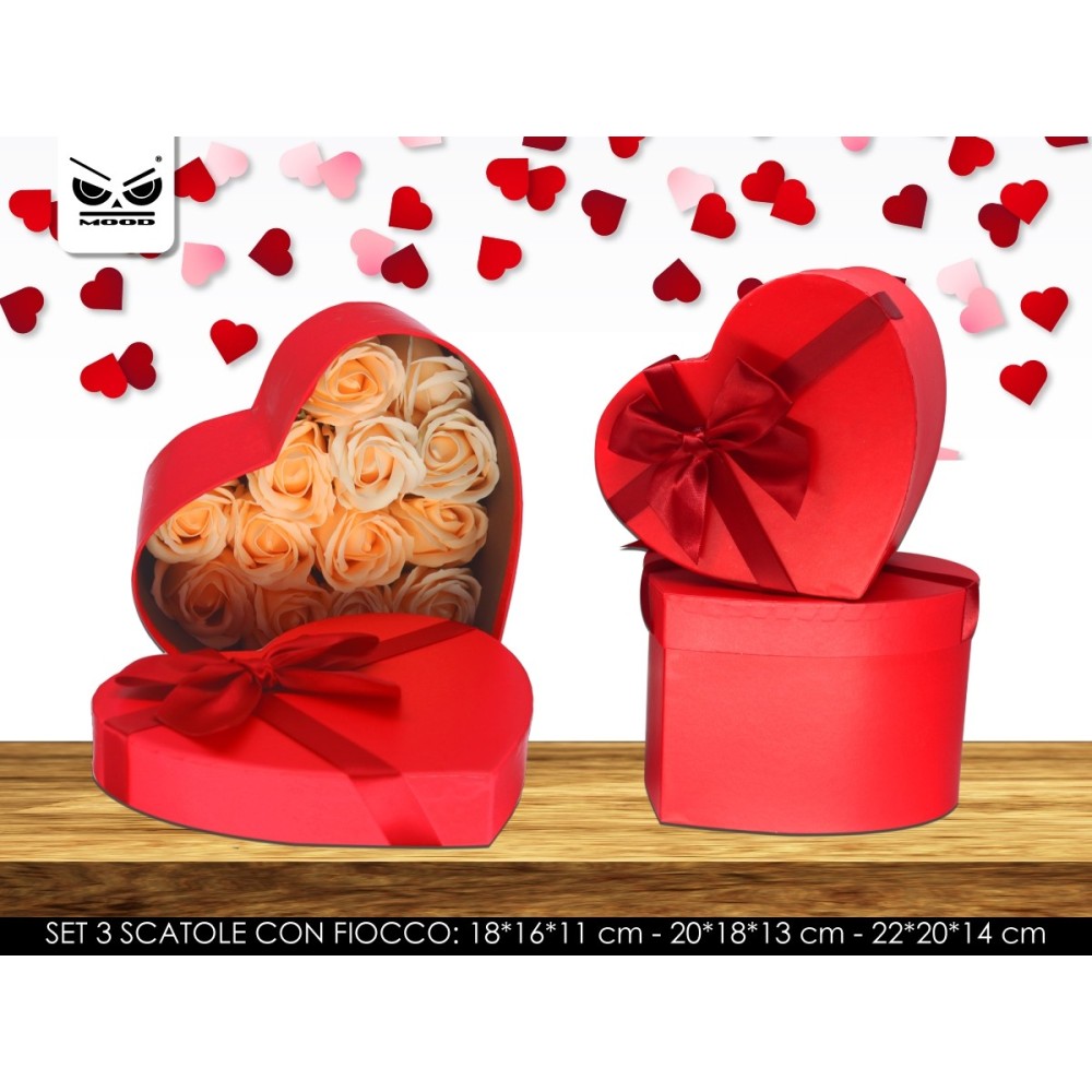 Set 3 Scatole Cuore Con Fiocco