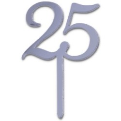 Mini Cake Topper 25 argento 6pz