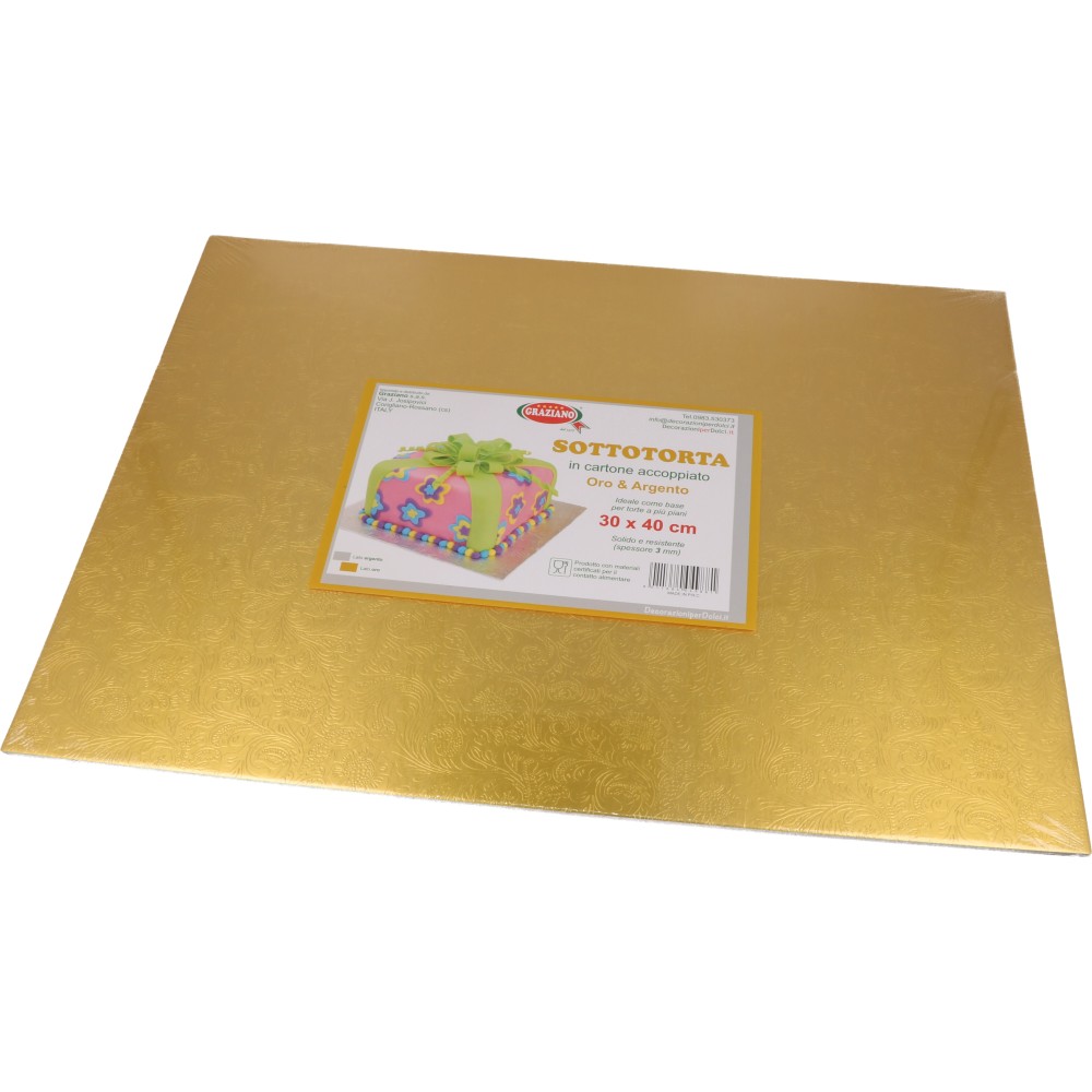 vassoio sottotorta 30 x 40  oro e argento