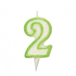 Candelina Numerale 2 Verde Glitterata