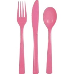 Set posate plastica rosa