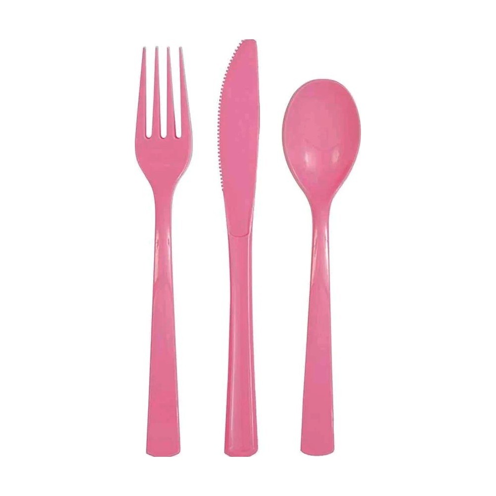 Set posate plastica rosa