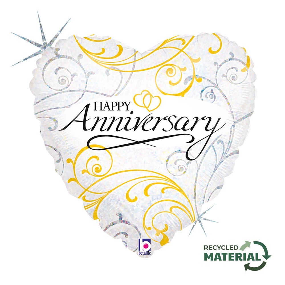 Palloncino Cuore Olografico "Happy Anniversary" 18" | Graziano Sas