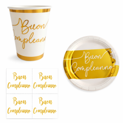 Coordinato Tavola Buon Compleanno Oro Piatti Bicchieri | Graziano