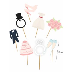 Topper Cupcake Matrimonio con Pick in Legno 8 pz | Graziano