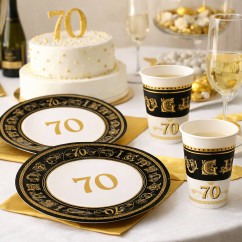 Coordinato Tavola 70 Anni Auguri Oro Bianco Nero | Graziano