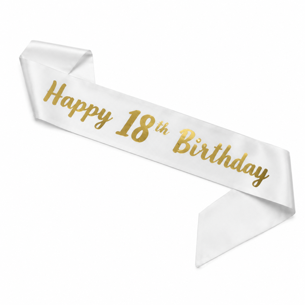 Fascia Happy 18th Birthday Bianca 9,5 x 160 cm