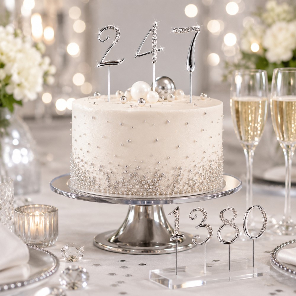 Numeri Brillanti Argento con Cristalli per Torta | Graziano