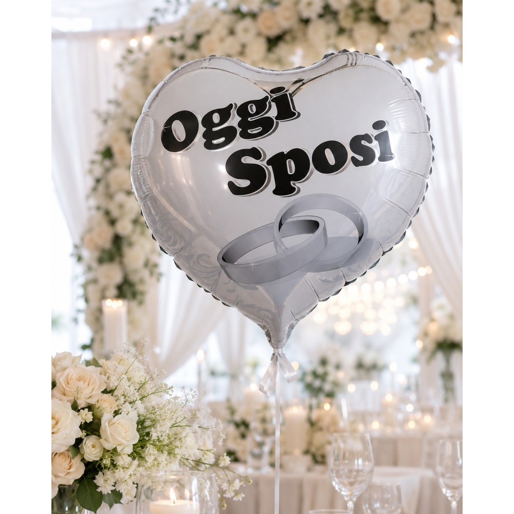 Palloncino Mylar Cuore Oggi Sposi Argento 46 cm | Graziano