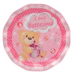 Piatto piccoli Battesimo rosa Orsacchiotto | Graziano Sas