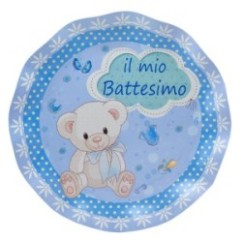 Piatto piccoli Battesimo celeste Orsacchiotto | Graziano Sas